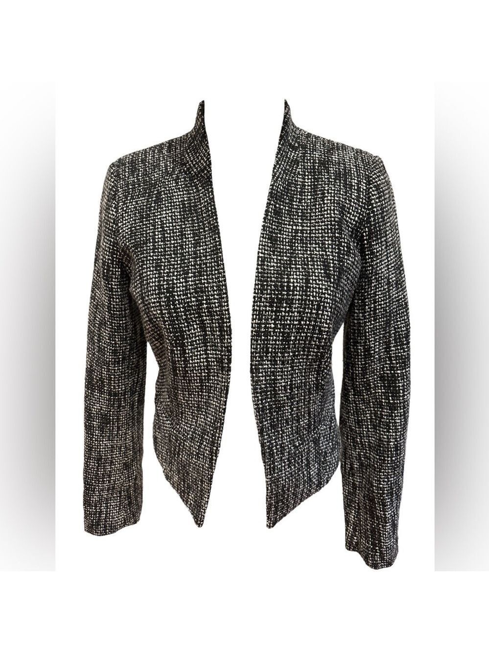 Y2K CALVIN KLEIN BLACK & WHITE TWEED COLLARLESS CROPPED BLAZER BOLERO TWEE SZ 4P